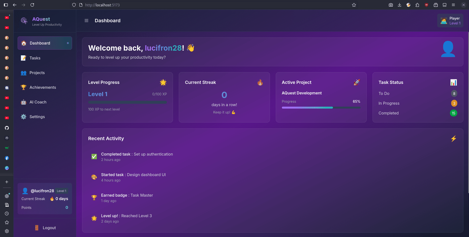 AQuest Codefest project-management interface
