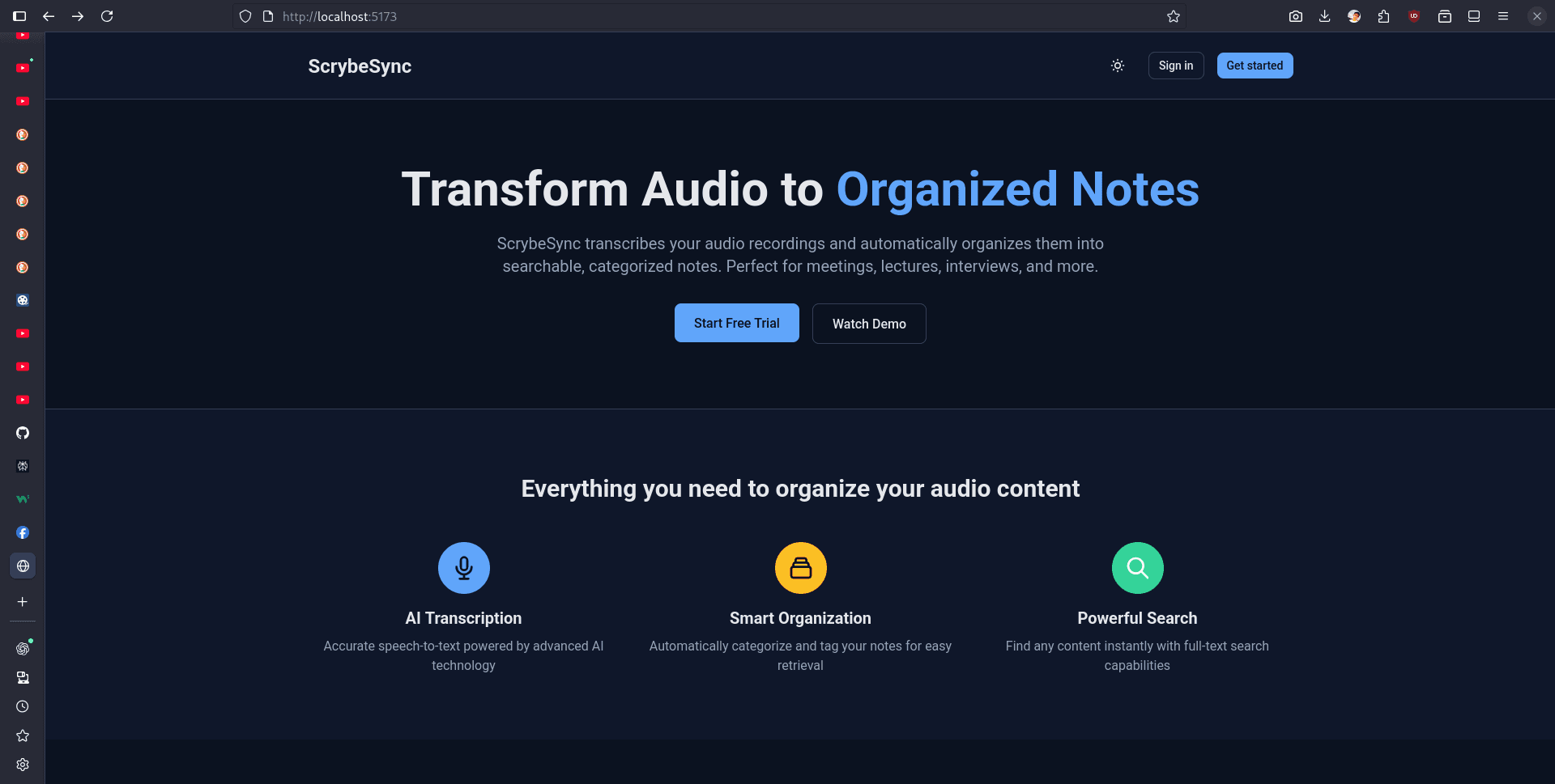 ScrybeSync transcription and linked-note project interface